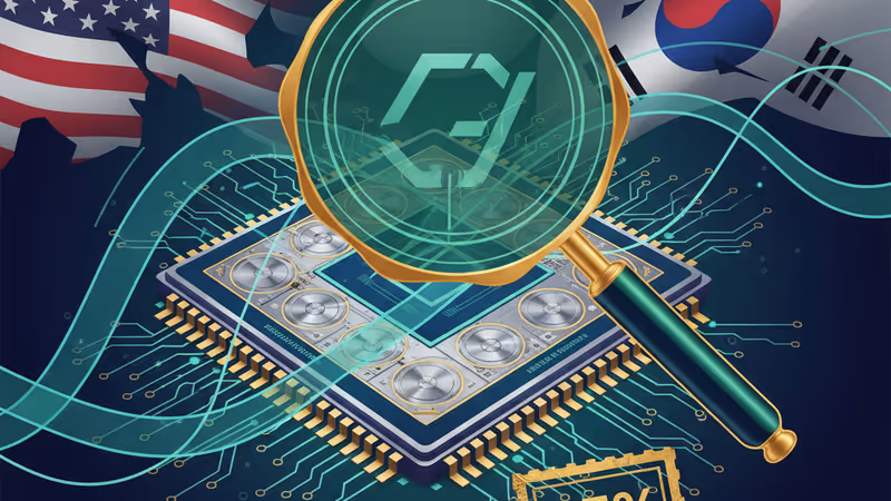 US flag and a semiconductor chip with a 25% tariff figure displayed