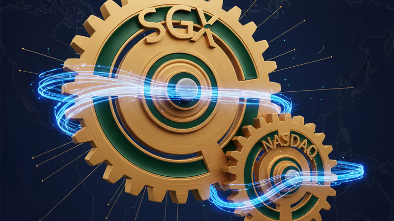 象徵新加坡交易所與那斯達克市場聯結的數位圖形