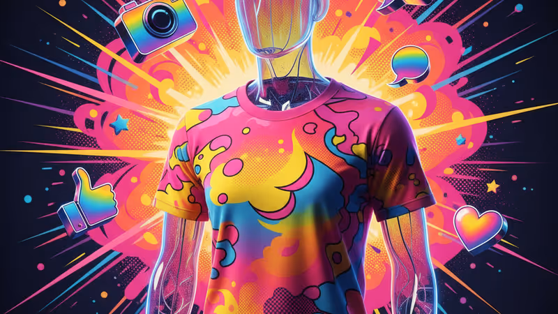 奇妙なグラフィックが描かれたTシャツが並ぶヴィンテージショップの風景