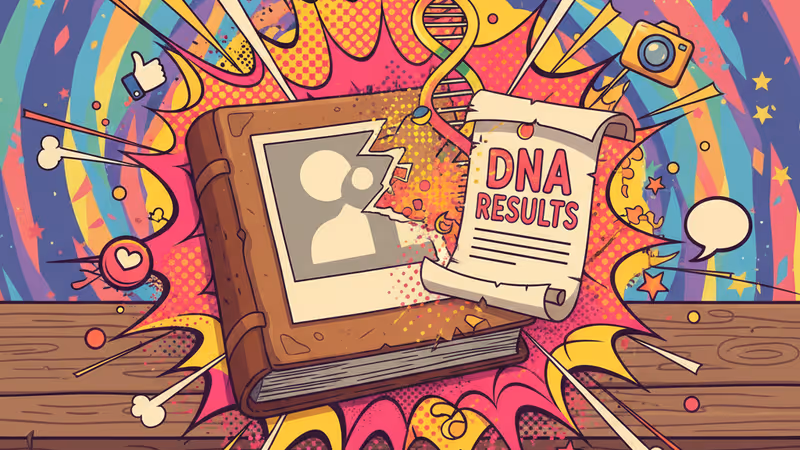 一張邊緣稍微燒焦的復古舊照片，暗示著被揭開的家族歷史