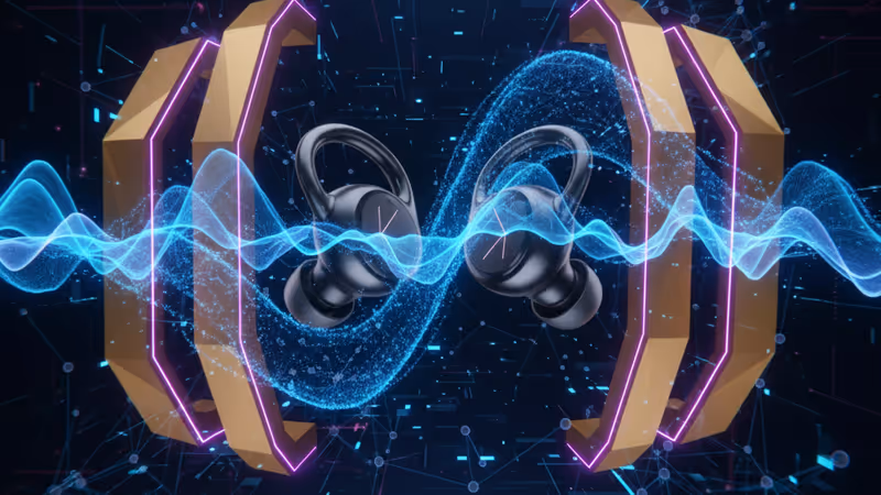 CES 2026 현장에 전시된 쇽즈 오픈핏 프로 이어폰 제품 컷