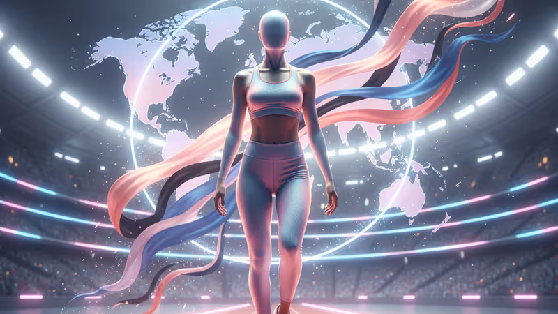 달리기 트랙 위에 서 있는 육상 선수 김민지의 카리스마 넘치는 모습