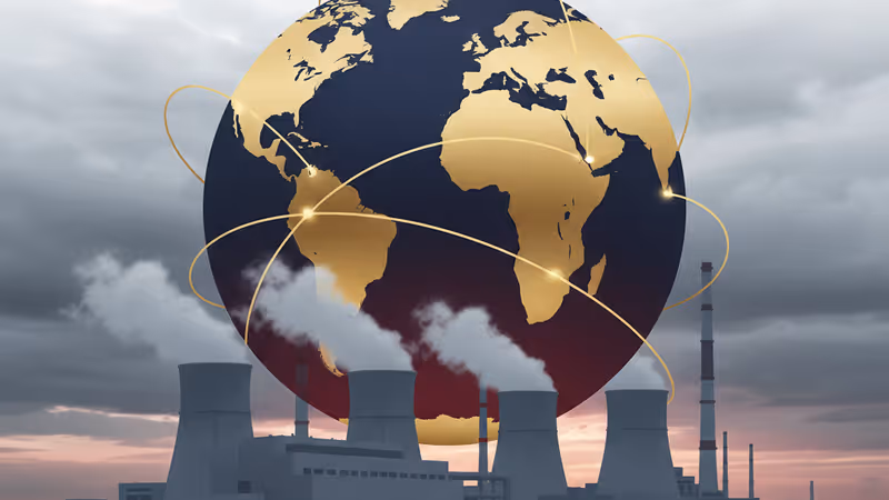 철조망 뒤로 우뚝 솟은 자포리자 원전의 냉각탑 전경