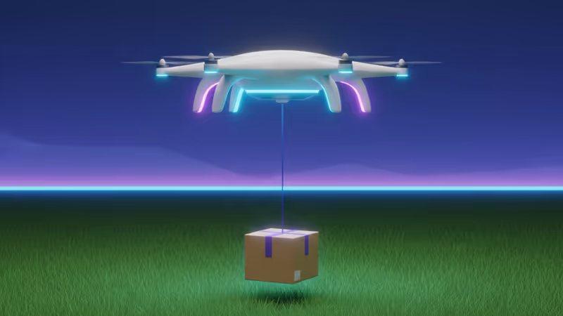 Zipline 無人機正在利用纜繩向地面精準投放包裹的過程