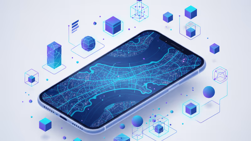 Smartphone displaying satellite imagery with data overlays