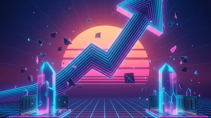 青く光る次世代半導体メモリとデータストリームのイメージ