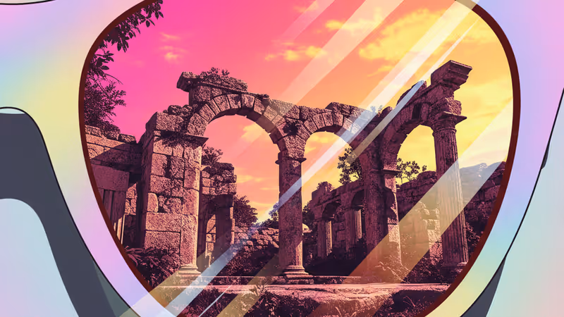 라라 크로프트 복장을 한 소피 터너의 강렬한 눈빛