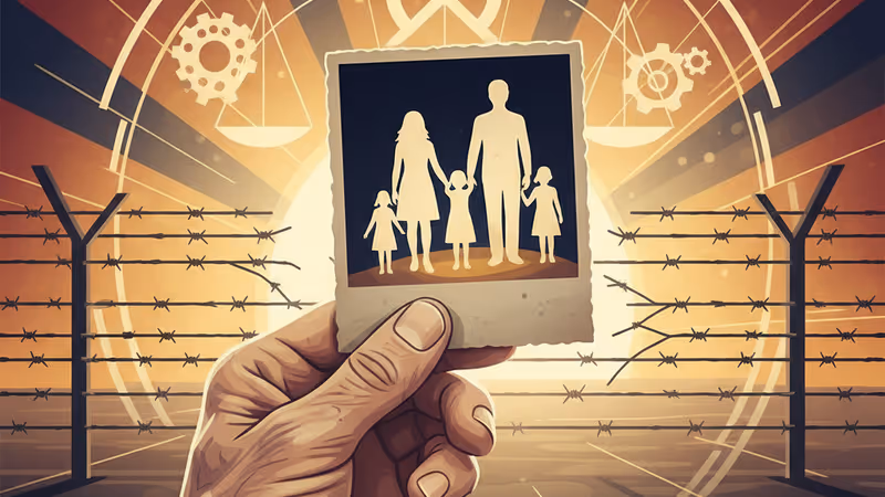 낡은 가족 사진을 든 노인의 손과 분단의 경계선