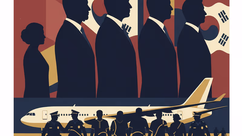 仁川国際空港に到着したチャーター機と捜査車両の様子