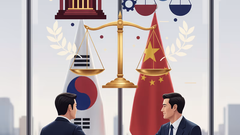 South Korean and Chinese trade representatives shaking hands at the Beijing meeting