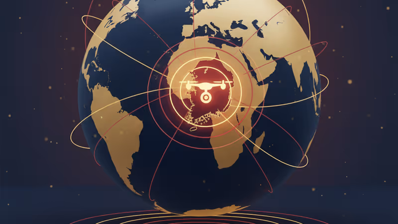 在雲霧繚繞的南北韓邊界飛行的偵察無人機