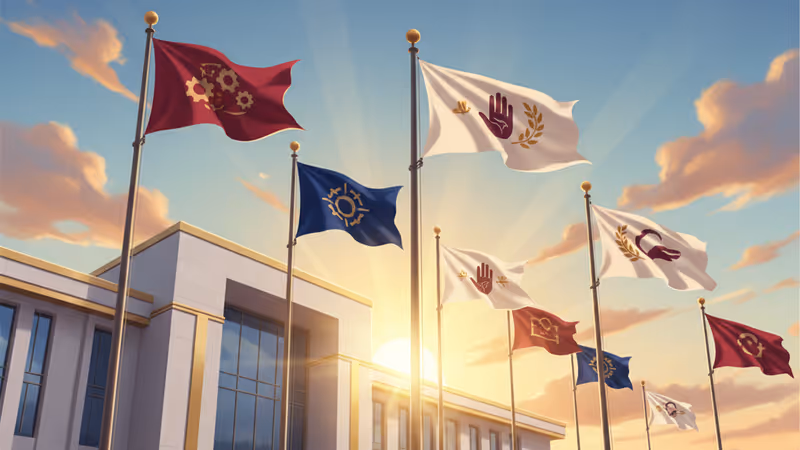 National flags flying at the South Korean defense ministry compound