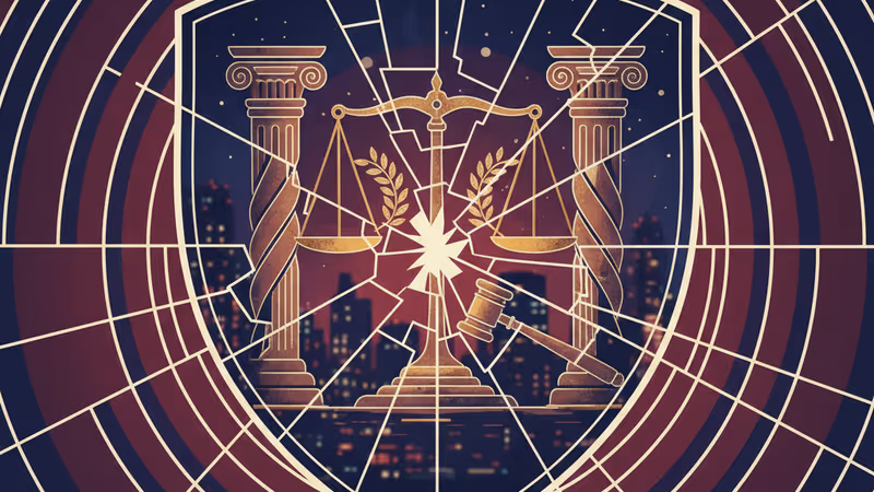 韓國傳統宮殿與現代政治抗爭標語交織，象徵民主制度的內在衝突