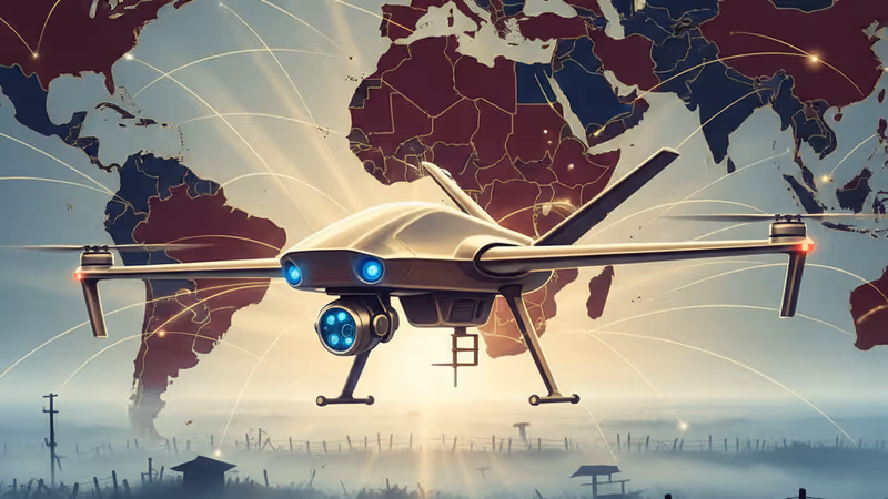 Military drone over a foggy border with North-South tension context