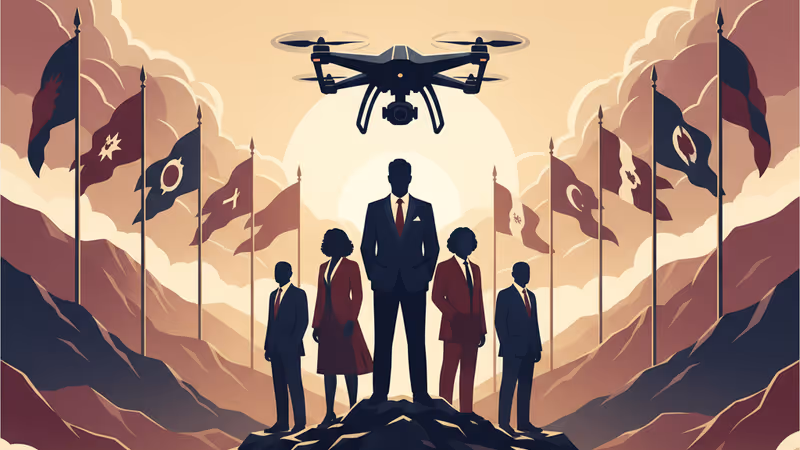 軍事境界線を越えて飛行するドローンのイメージ図