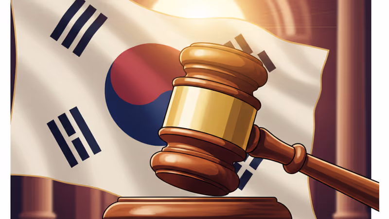 View of the Seoul Central District Court with police and protesters