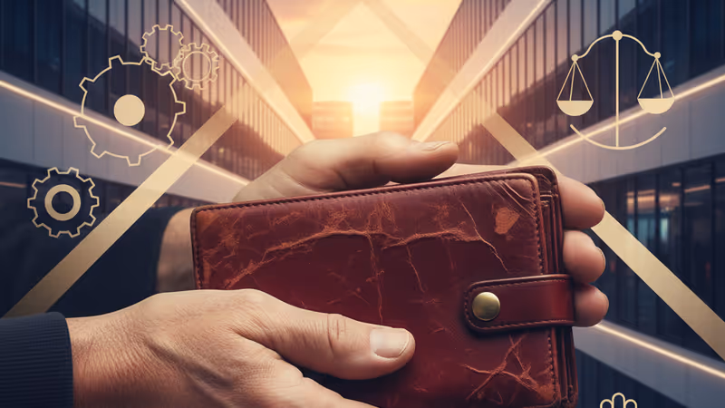 在現代化建築背景下的南韓長者背影，象徵經濟成長背後的社會陰影。