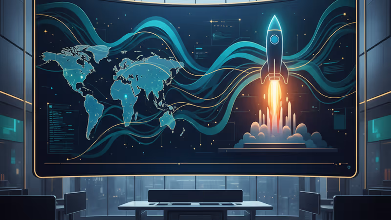 象徵 2026 年金融市場中航太科技與地緣政治交織的意象圖