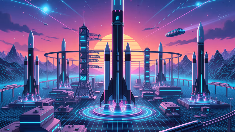 顯示即時軌道數據與火箭發射軌跡的未來派指揮中心