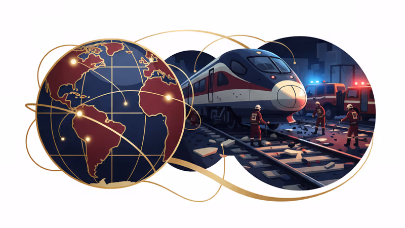 Rescue operations at night following a high-speed train crash in Andalusia, Spain.