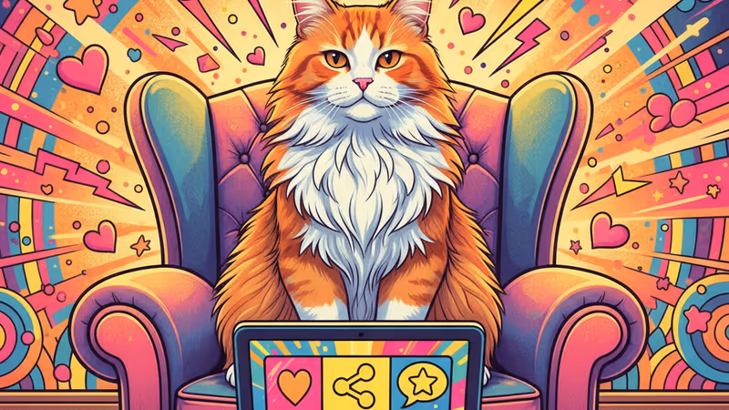 スマートフォンで猫のミームを見ているふわふわの猫