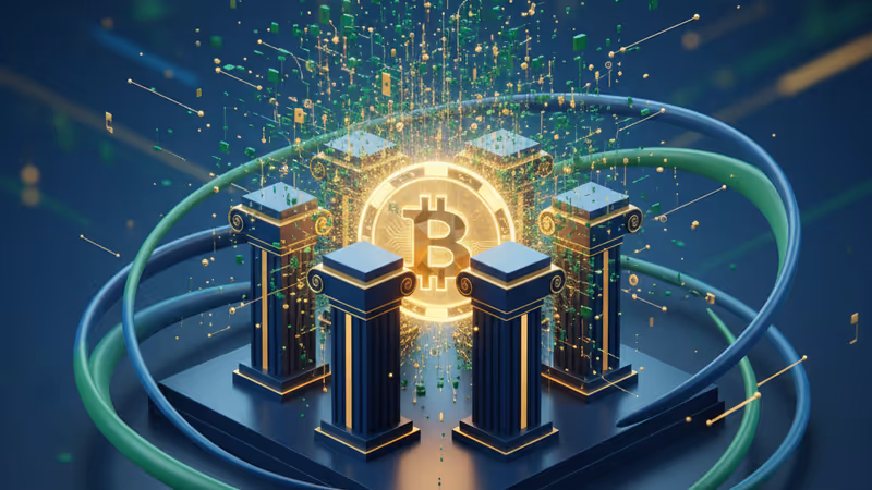 Bitcoin symbol with upward trending financial data