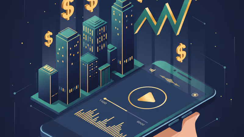 스마트폰 음악 앱 화면 옆으로 상승 화살표가 떠 있는 모습