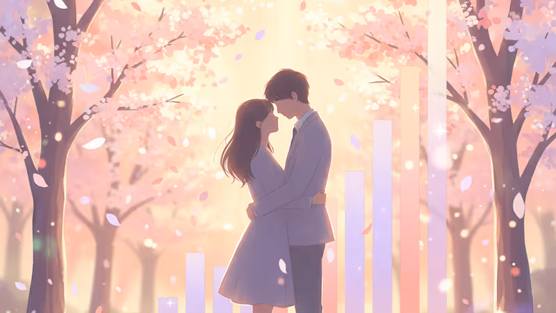 Rising viewership graph over a scenic K-drama background