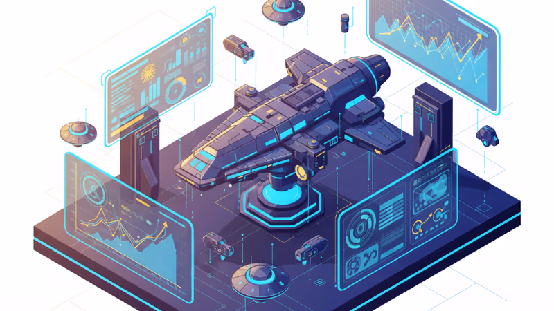 建設途中の巨大な宇宙船と金のデータストリーム