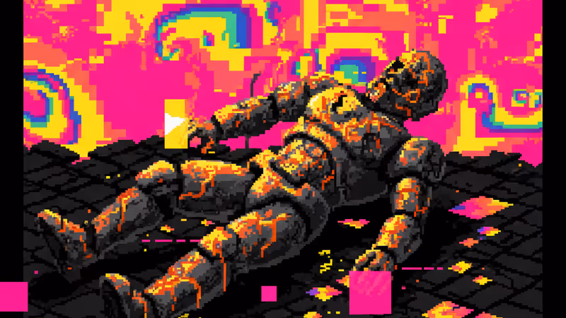 黒く焦げた床の上に置かれた、熱で溶けたプラスチックフィギュアの残骸