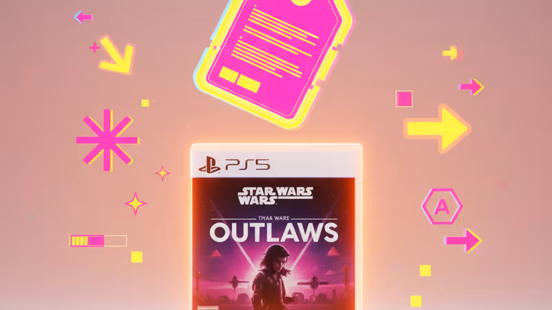 放在桌上的 PS5 主機與《星際大戰：亡命之徒》遊戲包裝盒