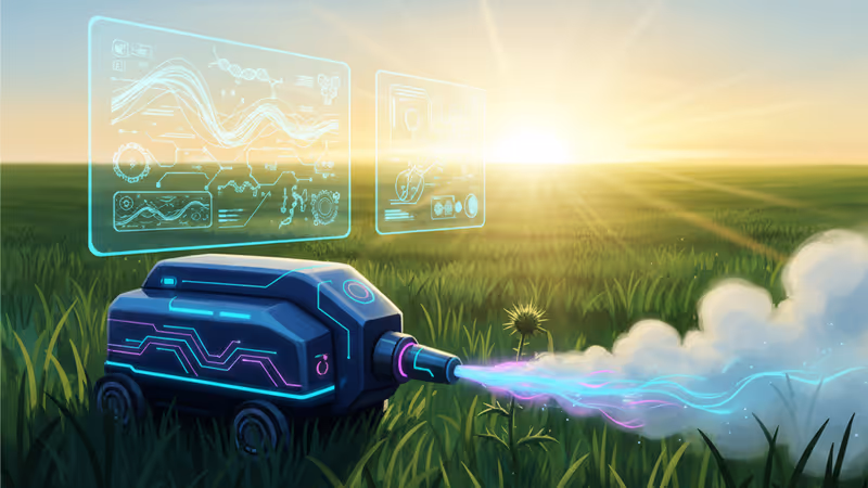 Naware 利用 AI 視覺與水蒸氣技術進行精準除草的設備示意圖