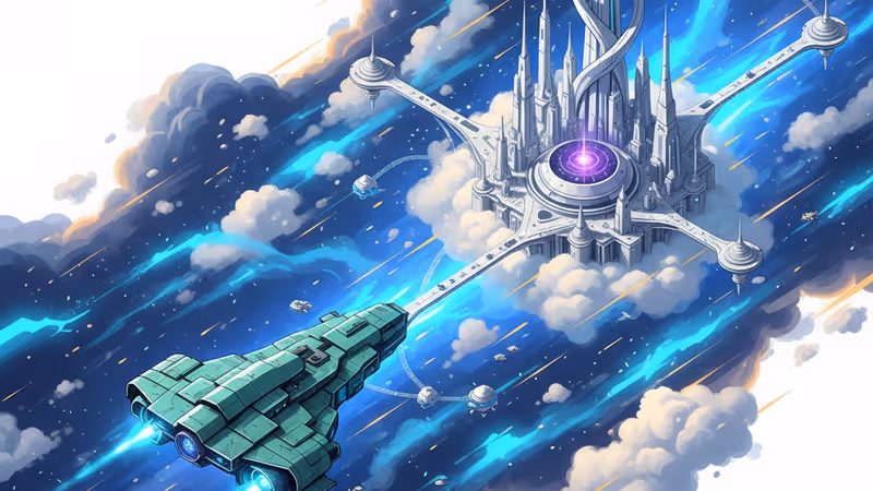 異星荒漠中被半埋的巨大雕像與探險者