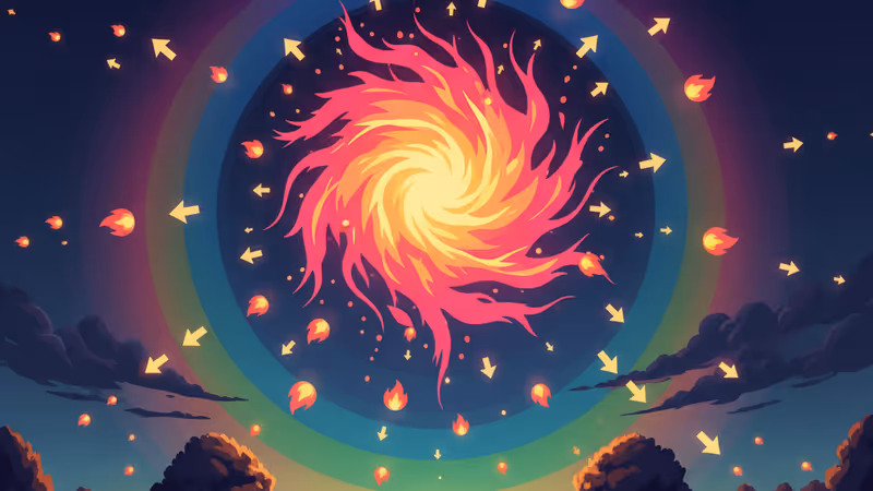 A glowing red portal to the Upside Down over a quiet neighborhood street at night