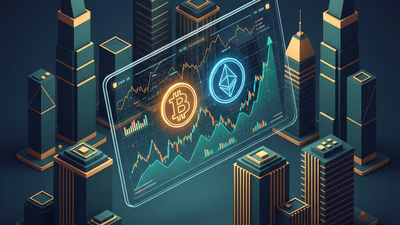 標有美國市場字樣的數位容器正接收湧入的比特幣與以太幣符號