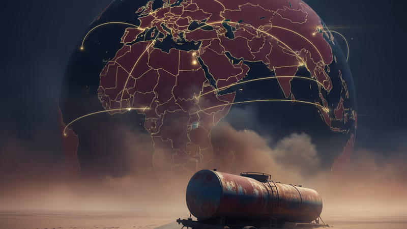 Desolate Sudanese landscape with smoke on the horizon