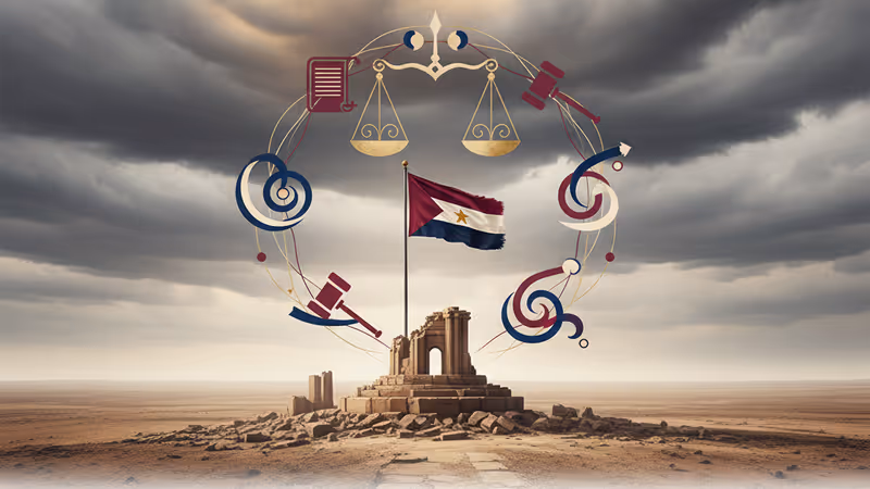 가뭄이 든 땅 위에 서 있는 낡은 수단 국기