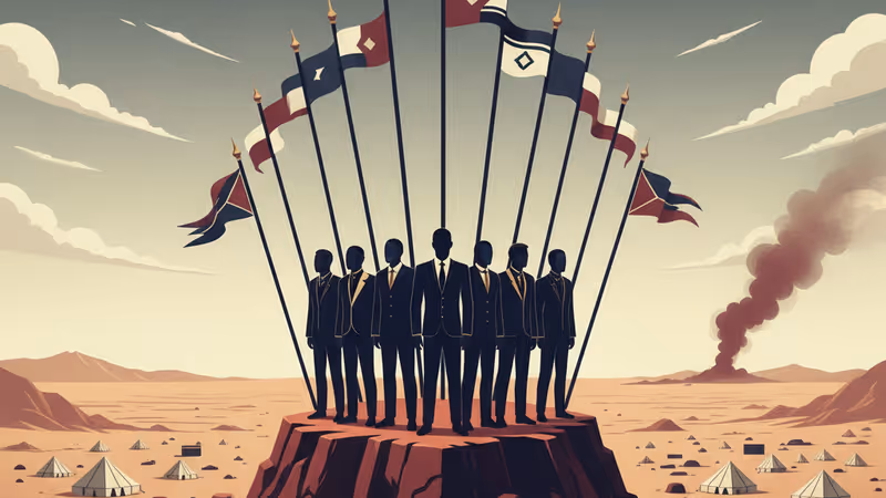 Refugee camp near the Sudan border with smoke rising in the background