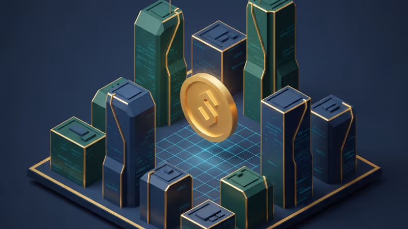 Digital representation of SUI coin rising over a market index grid