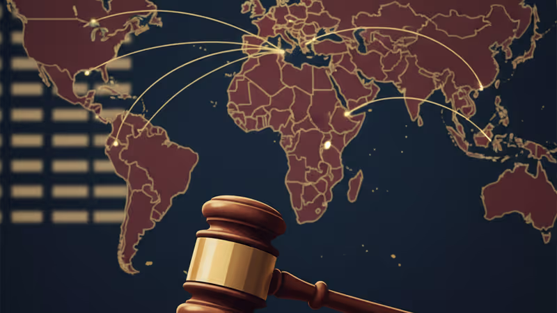 공항 출국 전광판과 법정 망치가 겹쳐진 이미지