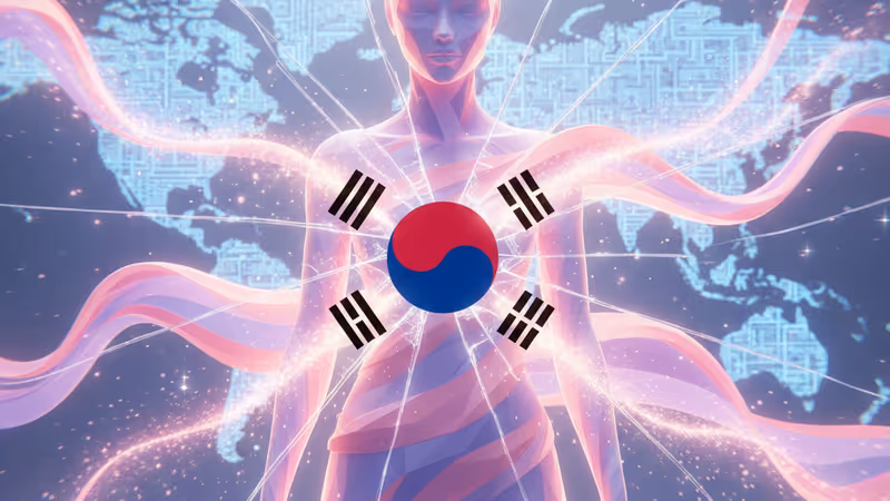 A digital AI idol's cold smile and technical data displayed on a screen