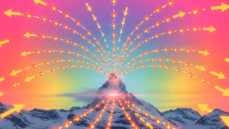 눈 덮인 스위스 알프스 산맥과 구조 작업용 조명