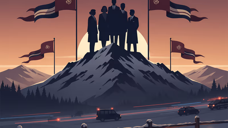 눈 내린 스위스 스키 리조트의 추모 현장과 경찰차 불빛