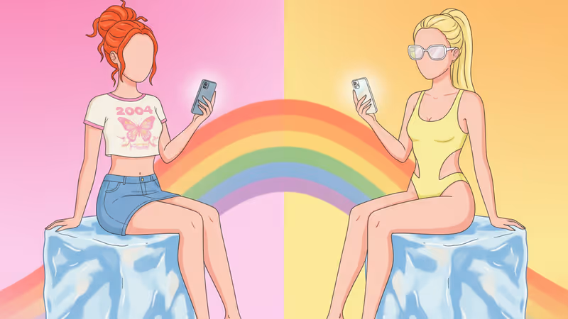 氷の上に座る女性と興行成績グラフのイメージ写真