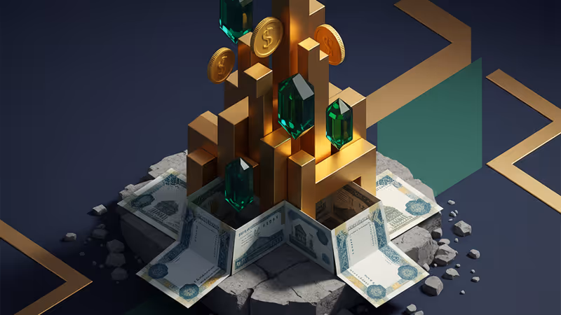 시리아의 새로운 화폐가 쌓여 있는 모습