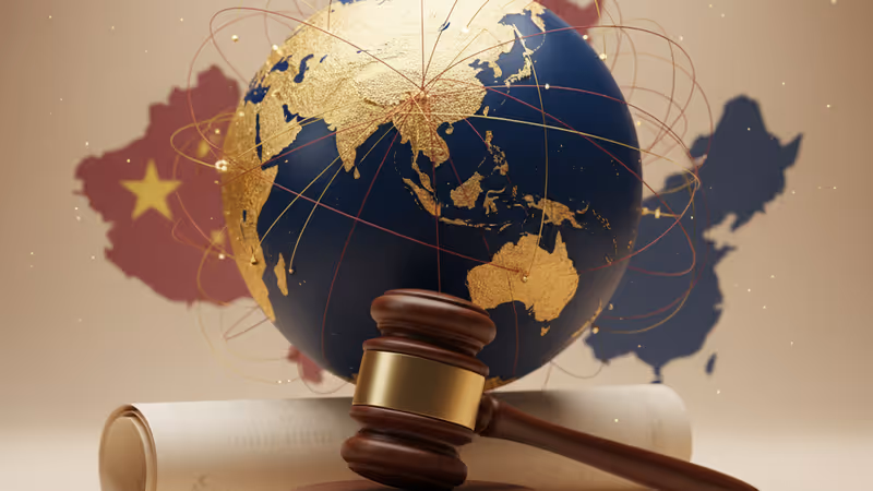 台湾と中国の地図を背景にした天秤と法廷の木槌