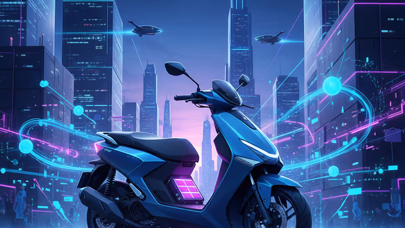 Gogoro 於台北直營店展示的全新平價電動機車 Ezzy 500 與換電站