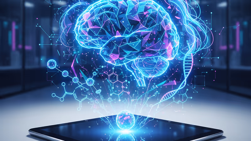 インシリコ・メディシンのAI創薬を象徴する分子構造のイメージ