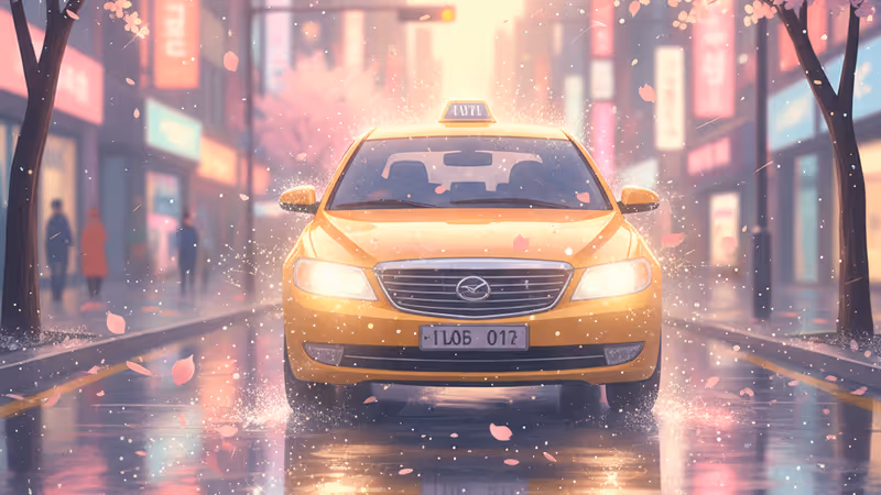 The iconic yellow taxi from Taxi Driver 3 driving through city streets at night