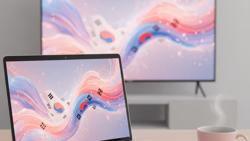 在咖啡與電腦前關注韓劇社群討論的場景